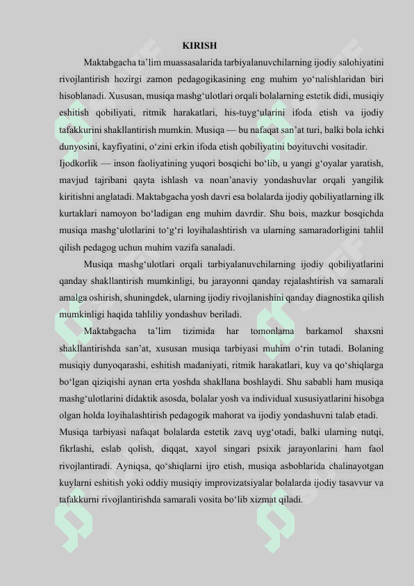 Musiqa mashg‘ulotlarida tarbiyalanuvchilarining ijodkorlik qobiliyatini loyihalashtirish va ularning rivojlanishini diagnostik tahlil qilish 2