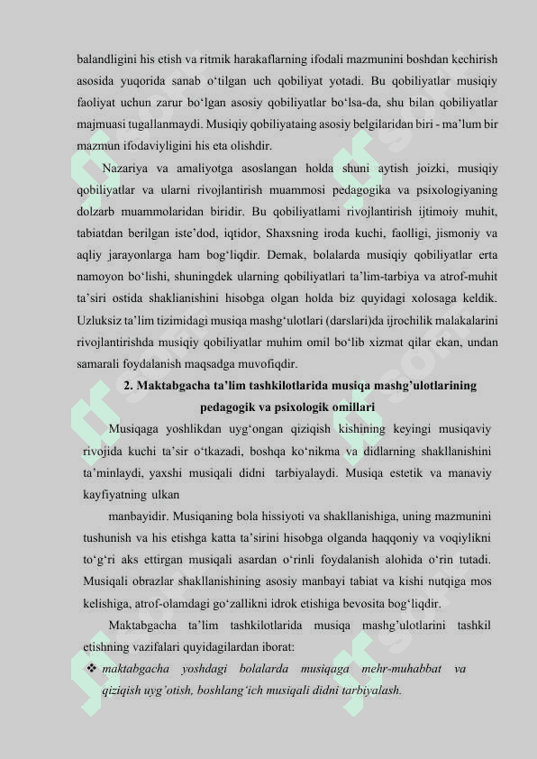 Musiqa mashg‘ulotlarida tarbiyalanuvchilarining ijodkorlik qobiliyatini loyihalashtirish va ularning rivojlanishini diagnostik tahlil qilish 8