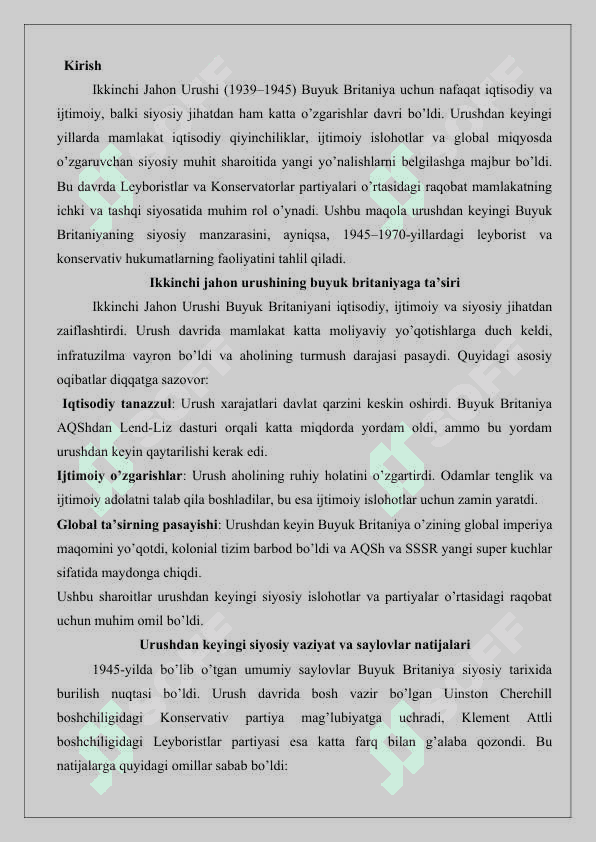 Buyuk Britaniya Ikkinchi jahon urushidan keyingi yillarda leyboristlar va konservativ hukumatlar 25 2