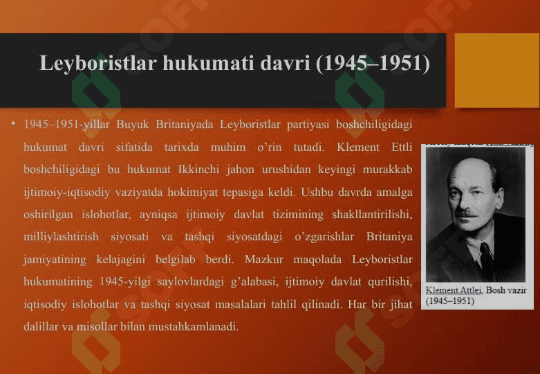 Buyuk Britaniya Ikkinchi jahon urushidan keyingi yillarda leyboristlar va konservativ hukumatlar 25 5