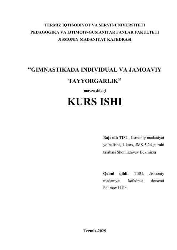 Gimnastikada individual va jamoaviy tayyorgarlik