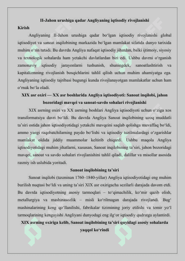 II-Jahon urushiga qadar Angilyaning iqtisodiy rivojlanishi 25 2