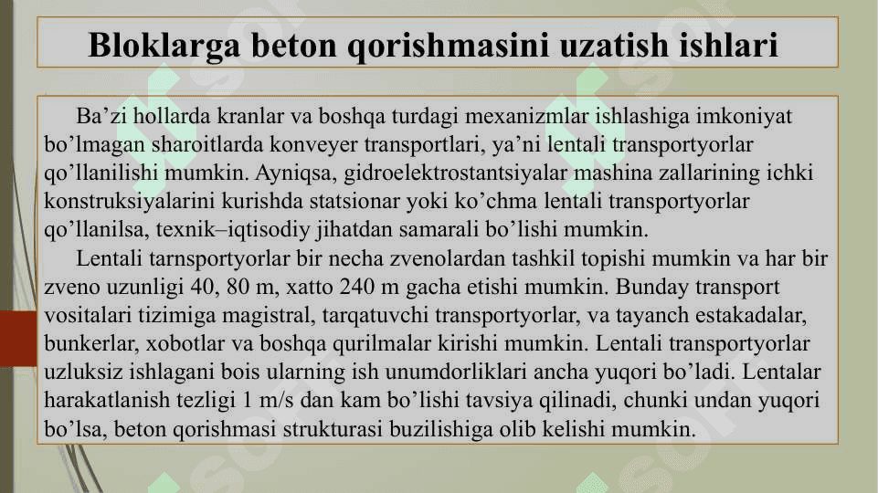 Bloklarga beton qorishmasini uzatish ishlarini qurilmalar, moslamalar va maxsus mashinalar qo’llab mexanizatsiyalash 3