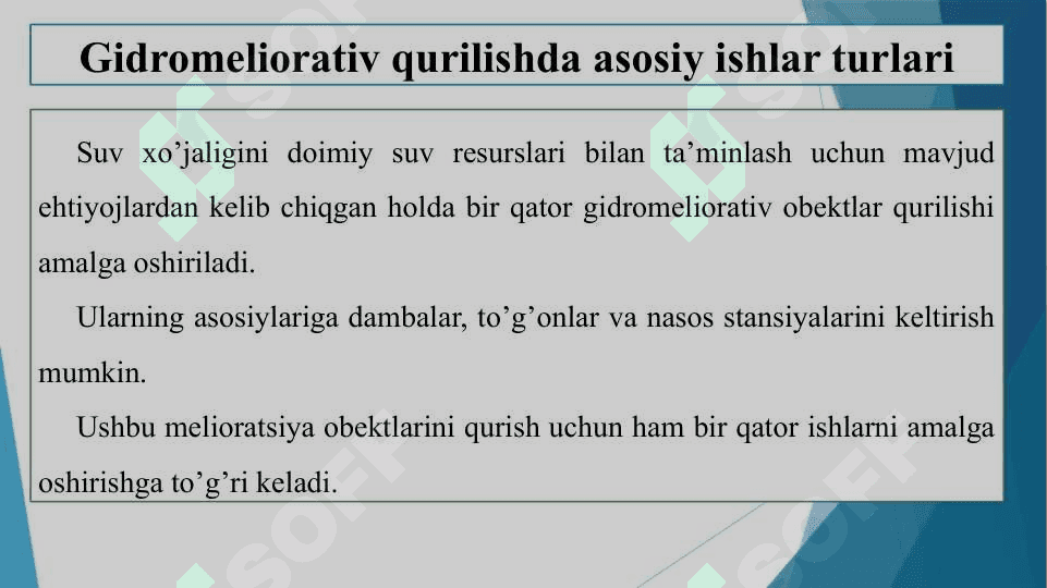 Gidromeliorativ qurilishda asosiy ishlar turlari va ularni bajarish uchun kerakli resurslar 2