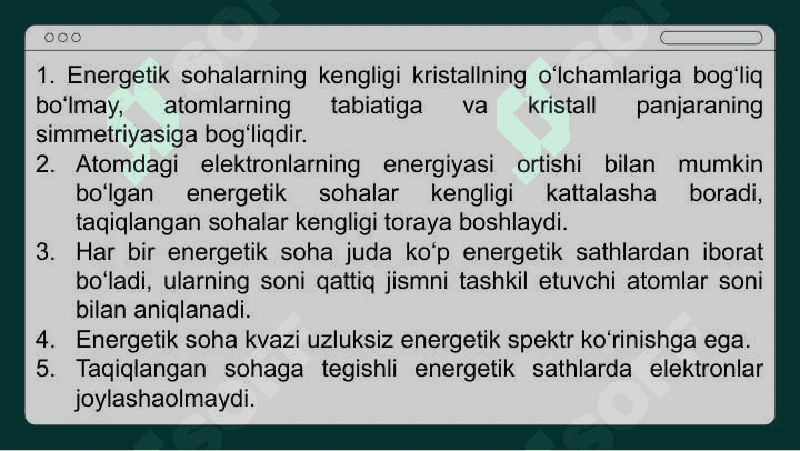Energetik sohalar boʻyicha elektronlarning taqsimoti 6