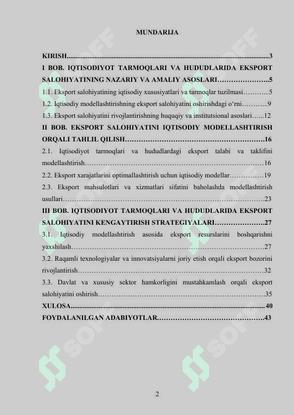 Iqtisodiyot tarmoqlari va hududlarida eksport salohiyatini kengaytirish 2