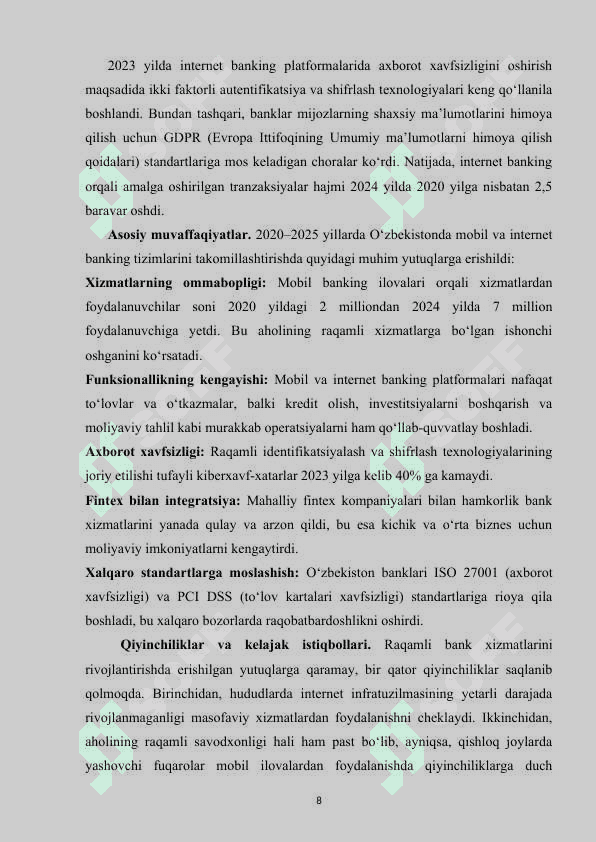 O'zbekiston tijorat banklarida innovatsion bank xizmatlarini joriy etish yo'llari 8