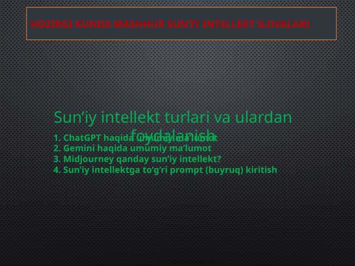 Hozirgi kunda mashhur sun’iy intellekt ilovalari 1