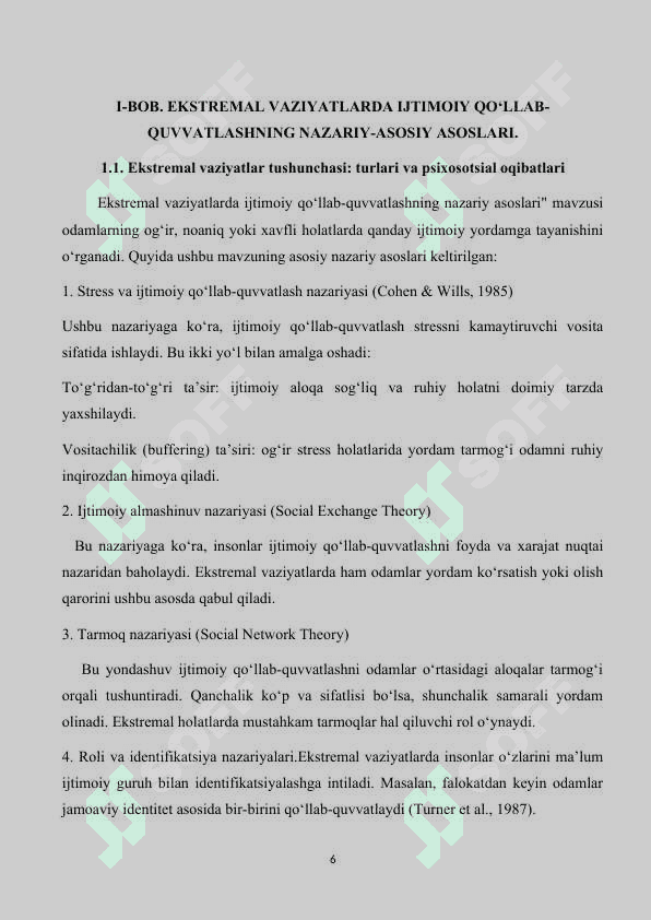 Mavzu:”Ektremal vaziyatlarda ijtimoiy qo’llab-quvvatlash tarmog’ini shakllantirish “ kurs ishi 6