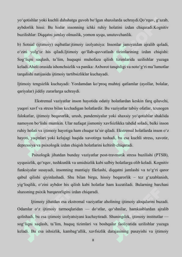Mavzu:”Ektremal vaziyatlarda ijtimoiy qo’llab-quvvatlash tarmog’ini shakllantirish “ kurs ishi 8