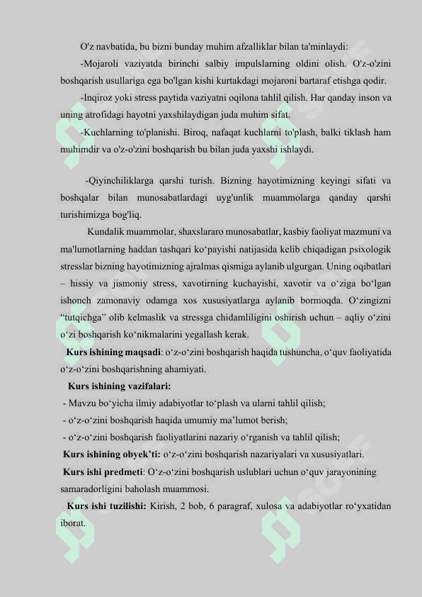 Psixologik oʻzini oʻzi boshqarish usullarini qoʻllashda funksional holatni oʻzgartirishning  asosiy omili   sifatida 4