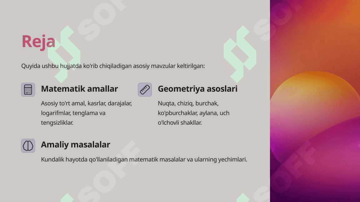 Matematika asoslari: amallar va geometriya 2