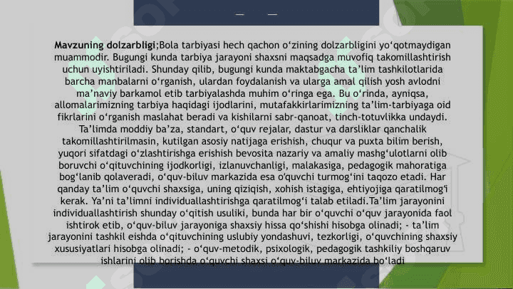 Ilk yoshdagi bolalarni tarbiyalashning o'ziga xosligi 4