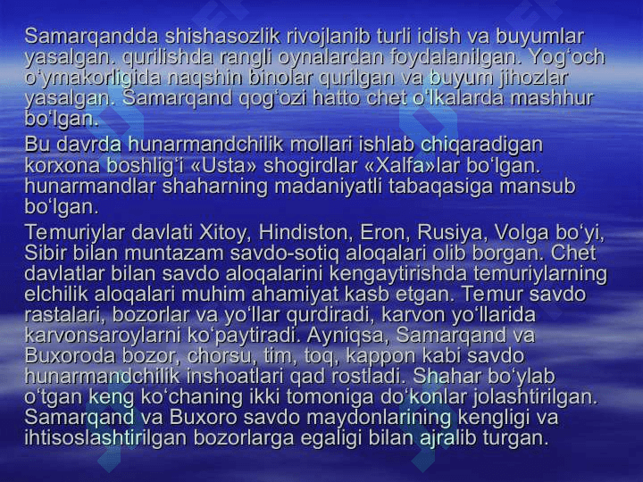 TEMUR VA TEMURIYLAR DAVRIDA ME’MORCHILIK 4