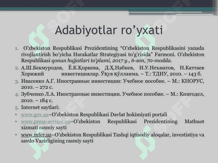 XORIJIY INVESTITSIYALAR 2