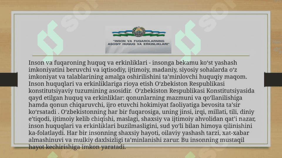 Fuqarolarning  shaxsiy huquq va erkinliklari , uning konstitutsiyada mustahkamlanishi 2