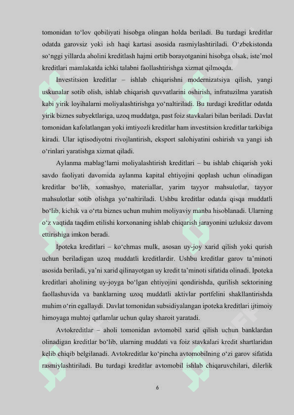 BANK KREDITLARINING FOIZ STAVKALARI VA ULARNI KICHIK BIZNESGA TA’SIRI XUSUSIDA 6