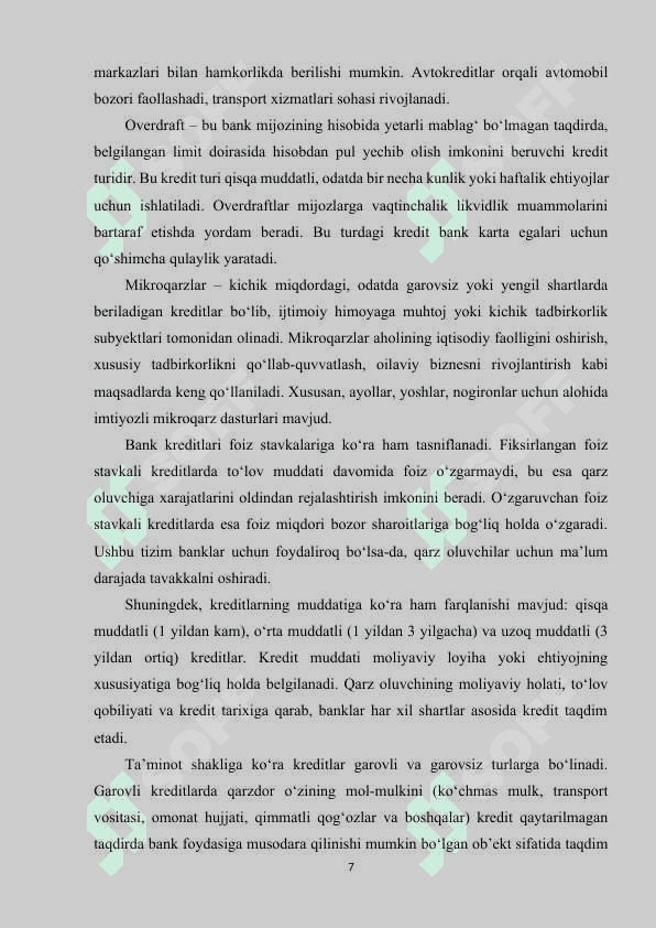 BANK KREDITLARINING FOIZ STAVKALARI VA ULARNI KICHIK BIZNESGA TA’SIRI XUSUSIDA 7