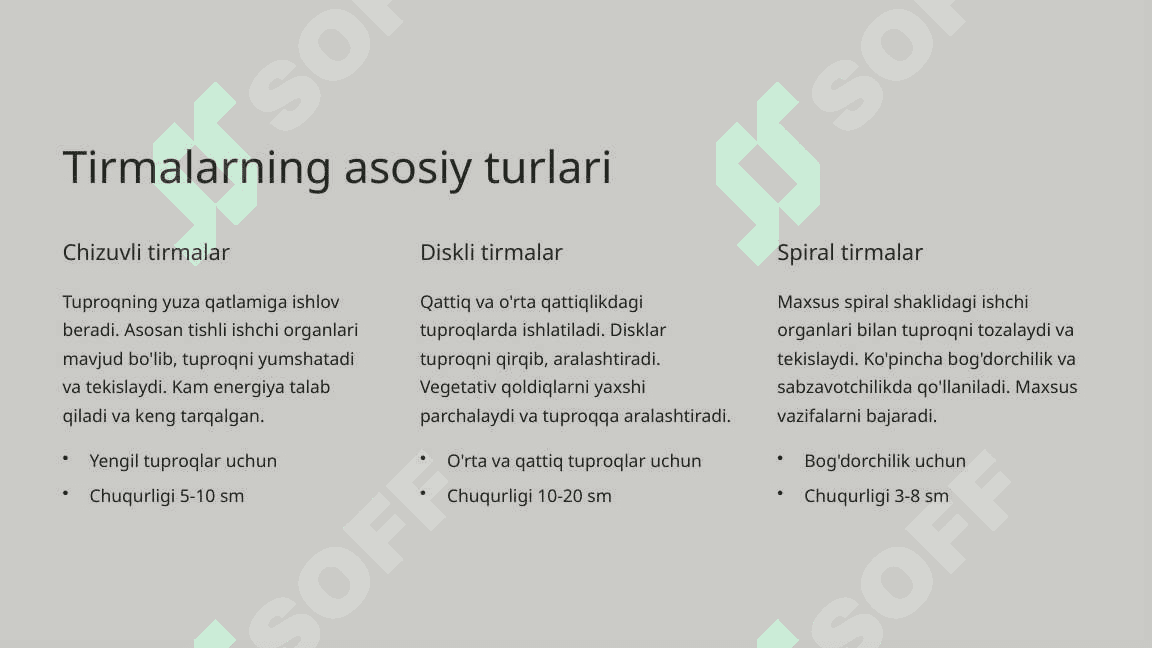 Diskli tirmalarning tasniflanishi va konstruksiyasining asosiy elementlari. 4