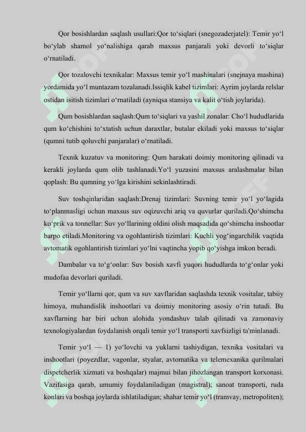 TEMIR YO'LLARNI QOR VA QUM BOSISHLARDAN VA SUV TOSHQINLARIDAN SAQLASH 2
