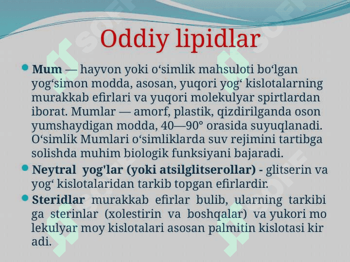 Lipidlаr. Tuzilishi, funksiyasi vа metаbolizmi 4