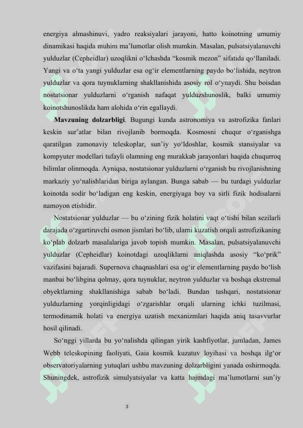 Nostatsionar yulduzlar 3