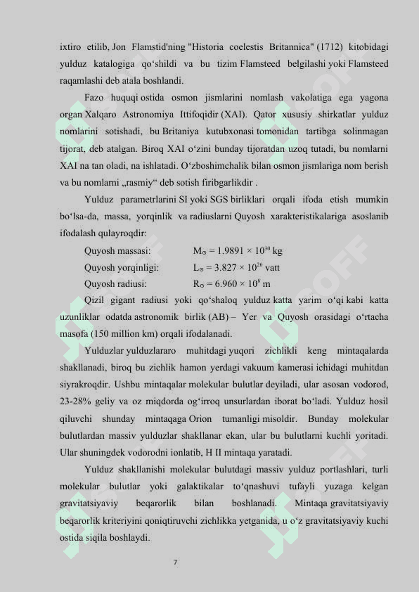 Nostatsionar yulduzlar 7