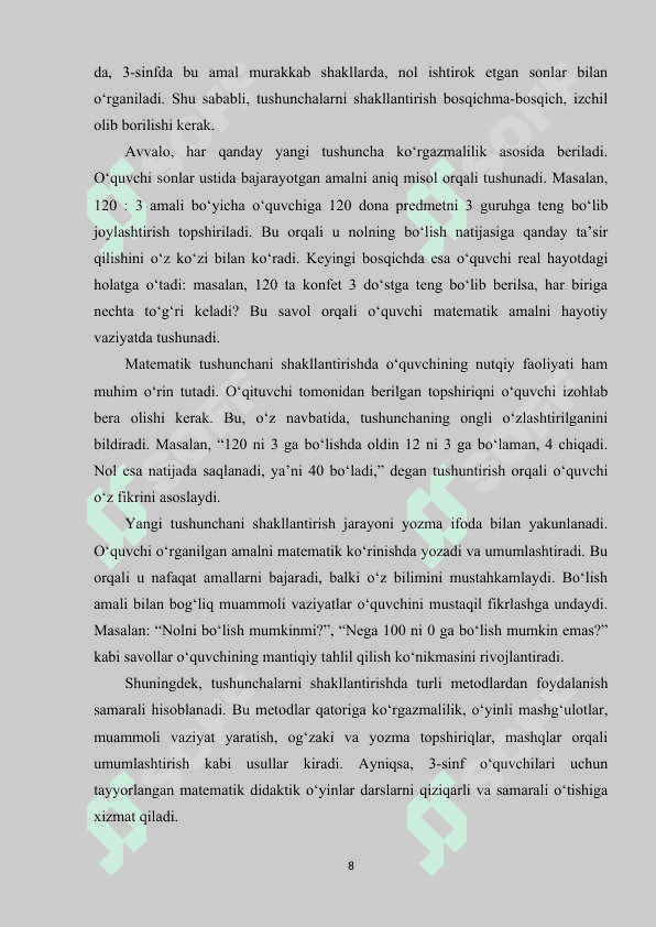 Orasida nol raqami bor sonlarni bo‘lishni o‘rgatish metodikasi 8