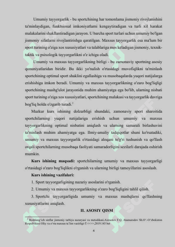 Sportchi umumiy va maxsus tayyorgarligining birligi 4