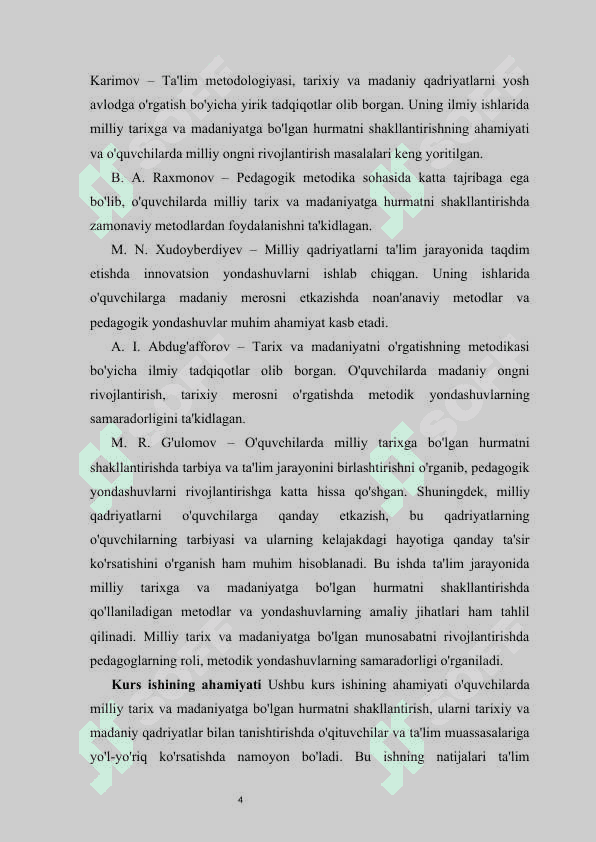 Oʻquvchilarni oʻz milliy tarixiga va madanyatiga munosabatlarini rivojlantirish     kurs ishi 4