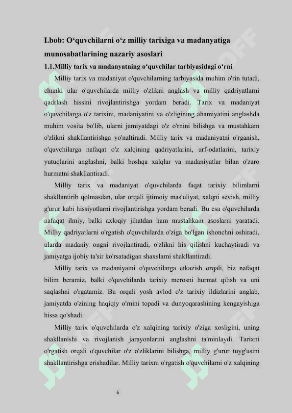 Oʻquvchilarni oʻz milliy tarixiga va madanyatiga munosabatlarini rivojlantirish     kurs ishi 6