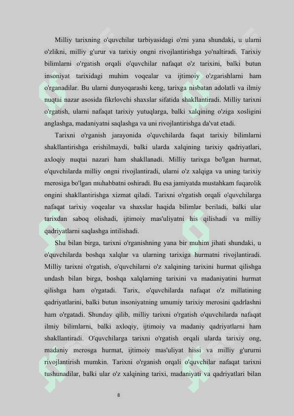 Oʻquvchilarni oʻz milliy tarixiga va madanyatiga munosabatlarini rivojlantirish     kurs ishi 8