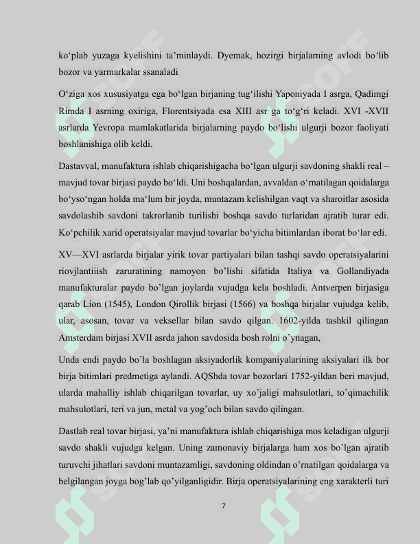 Birja-bozor infrastrukturasining asosiy bo’g’ini sifatida 7