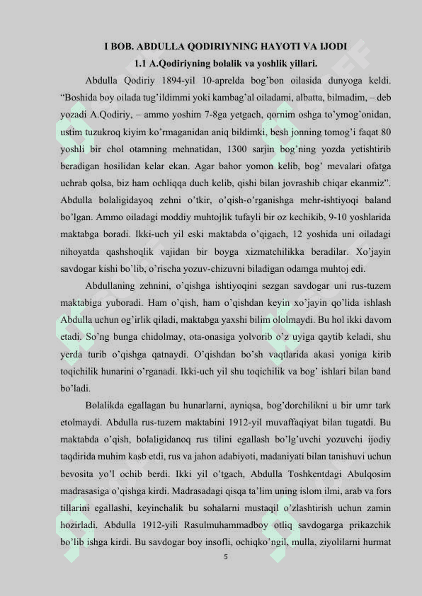 O'TKAN KUNLAR ASARI BIRINCHI ROMAN 5