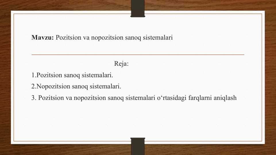 Pozitsion va nopozitsion sanoq sistemalari
