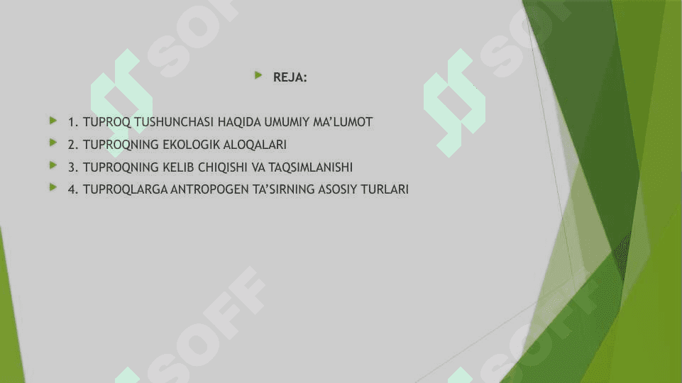 Tuproq – yer resuruslari, foydalanish holati va mahsuldorligini oshirish 2