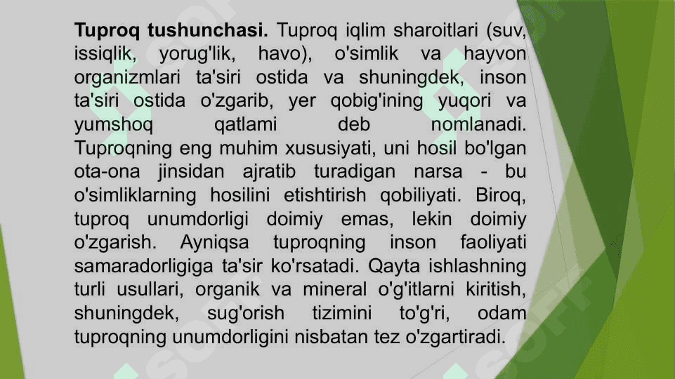 Tuproq – yer resuruslari, foydalanish holati va mahsuldorligini oshirish 3