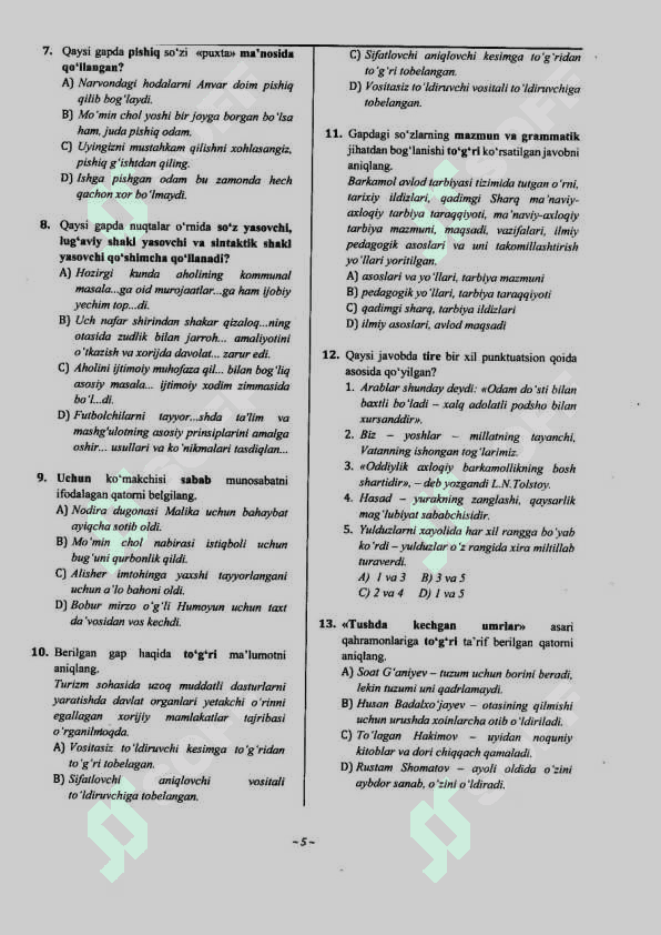 Ona tilidan milliy sertifikat savollari 2