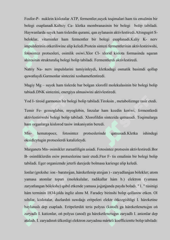 Tema:Anorganikaliq ionlar ha'm  olardin' funktsiyasi. 3