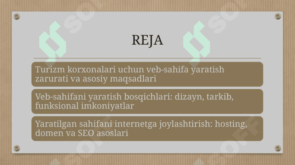 Turizm korxonasida web sahifa yaratish va uni internetda joylashtirish 2