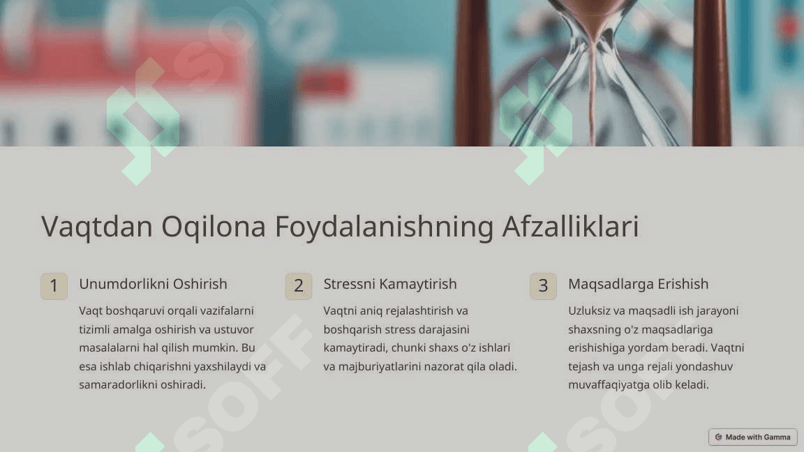 Vaqt Boshqaruvi: Samarali Ish Uchun Muhim Kalit 2