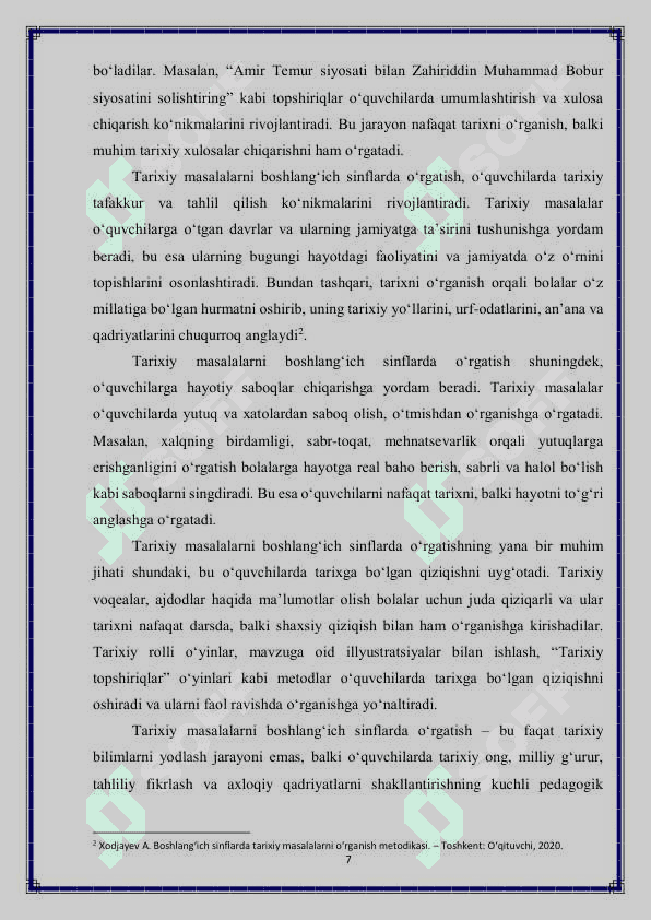 Boshlang'ich sinflarda Tarix fanida Tarixiy masalalar 7