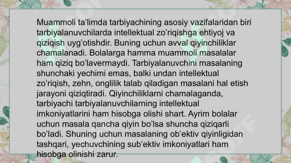 Maktabgacha taʼlimda muammoli taʼlimni tashkil etish bosqichlari 5