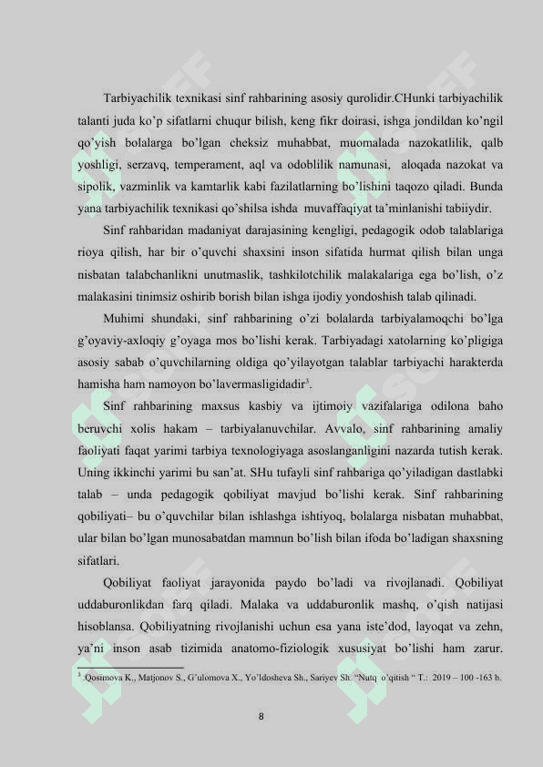 Sinf rahbarining o'quvchilarga bo'lgan munosabatida pedagogik mahoratning ahamiyati 8