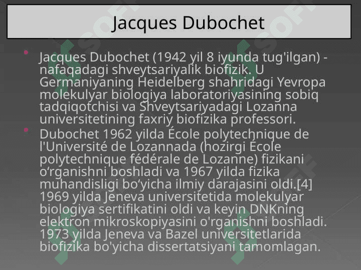 Jak Debush, Yoaxim Frank va Richard Henderson larning kimyoga qoshgan xissalari 2