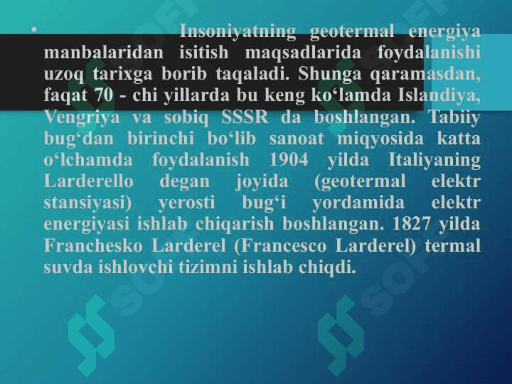 Energiya ta’minotida geotermal energiya manbalaridan foydalanish 2