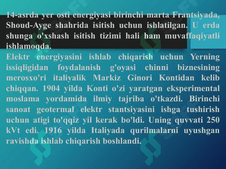 Energiya ta’minotida geotermal energiya manbalaridan foydalanish 3