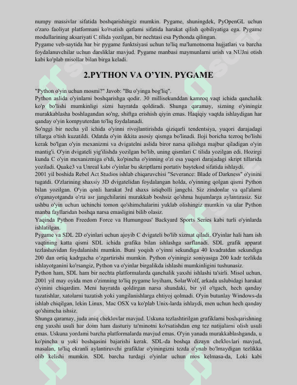 PYGAME KUTIBXONASI IMKONIYATLARI DASTURLASH TILLARI KURS ISHI 8