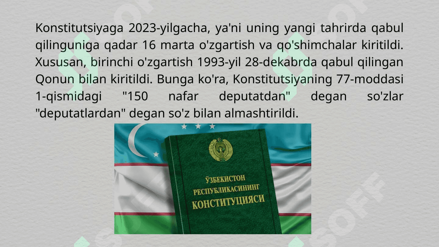 “ Mustaqil Oʻzbekistonda konstitutsiyaviy-huquqiy normalarning shakllanishi va rivojlanishi’’ mavzusida tayyorlagan taqdimoti 5