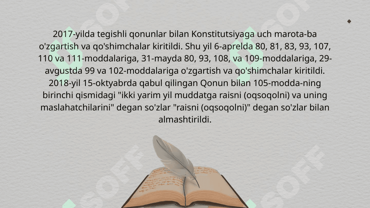 “ Mustaqil Oʻzbekistonda konstitutsiyaviy-huquqiy normalarning shakllanishi va rivojlanishi’’ mavzusida tayyorlagan taqdimoti 8